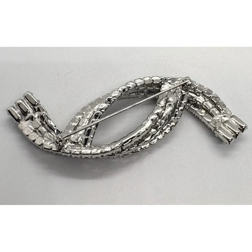 Vintage Light Blue & Clear‎ Rhinestone Twisted Silver Tone Retro Mod 50s/60s